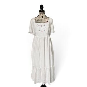 Old Navy Midi Dress Womens XL Petite White Embroidered Eyelet Tie Back Cottage